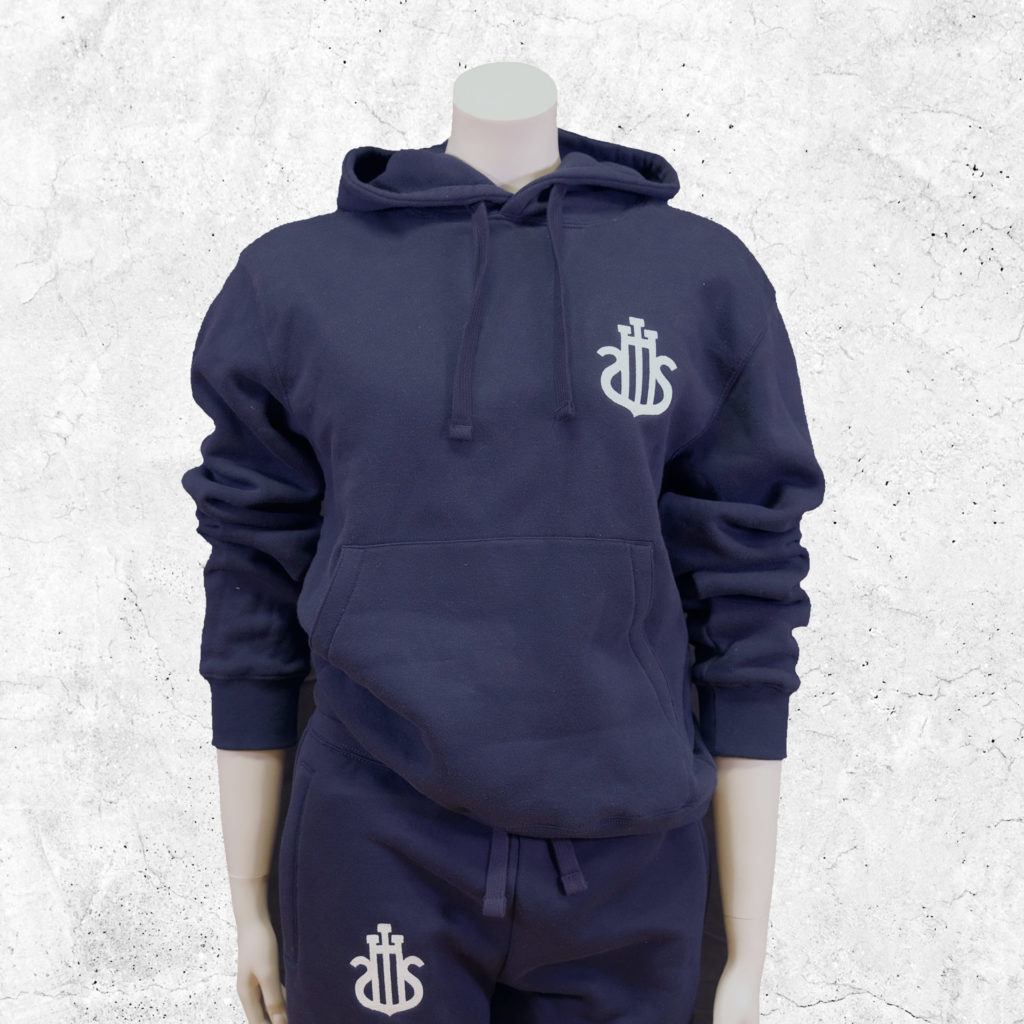 SSHL hoodie, marinblå med vit brodyr