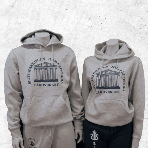 SSHL hoodie, grå med marinblått tryck